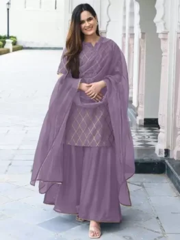 Women Viscose Rayon Kurta Sharara Attached Dupatta Set.