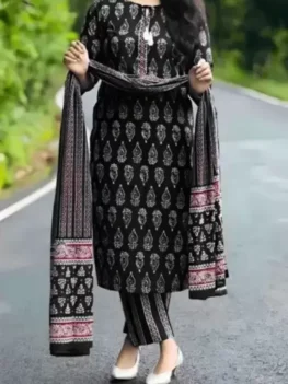 Women Viscose Rayon Kurti Pant Dupatta Set PANIHARI BLACK.