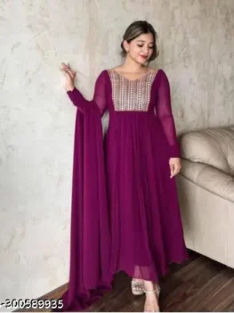 women's embroidery work kurti with dupatta.