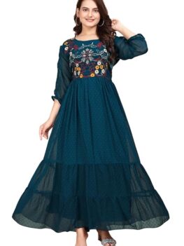 Women's Gorgette Regular Fit Full Length Gown Dress with Elegant Design for Wedding, Parties, Traditional, Festivals, Family Functions