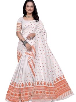 Women's Traditional Lichi Saree with Blouse Piece, Geometric Print, Plain Weave, 100 cm Length