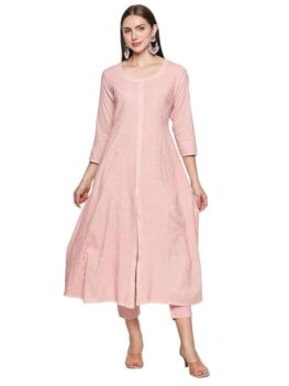 HANDKARI Women's Lucknow Chikankari Hand Embroidered Cotton Kurti