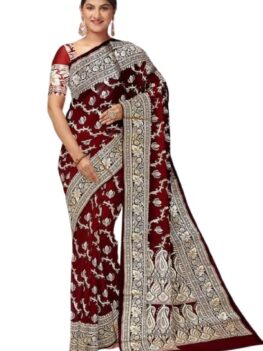 AKAYA KASHI Women's Banarasi Saree (Majestic) With Unstitched Blouse Piece Material - Suitable For All Indian Occasions, Festivals, Wedding (Brown)