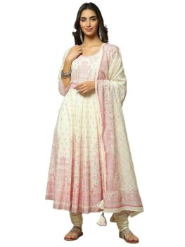 Women Cotton Printed Fitted Salwar Kurta Dupatta