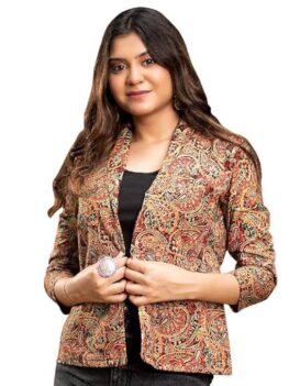 Fabcurate Stunning Paisley Printed Blazer for Women Multi-Colour | Shawl Collar with 3/4 Sleeves Jacket for Ladies | Fashionable Casual Wear for Party