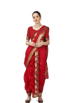 Aradhana Fashion Women's Engrossing Readymade Cotton Nauvari Saree with Blouse Piece