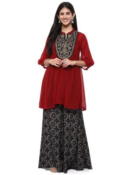 Women Polyester Flared Solid 2 Piece Set