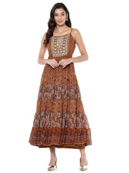 Women's Fit and Flare Polyester Tie Floor Length Dresses