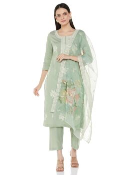 Myx Women's Embroidered Kurta Pant Set with Organza Dupatta | Viscose,Rayon
