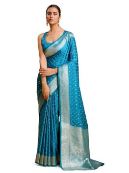 Monjolika Fashion Women's Blushing Banarasi Silk Saree Zari Woven Work Enhanced Elegance Comes With Unstitched Blouse Piece