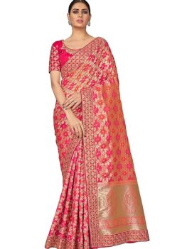 Women's Regal Banarasi Soft Silk Saree with Paisley Brocade Detailing Comes with Unstitched Blouse Piece