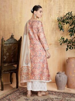 Amazon Brand - Myx Women's Silk Chanderi Handblock Printed Authentic Kurta Set with Dupatta (Sanganeri Print)