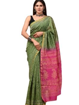 Eddika Hand Block Printed Pure Chanderi Silk Saree | Chanderi Silk Saree for Women