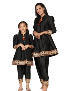 Critter kids Mom-Daughter Twinning Set - Matching Ethnic Cotton Dresses with 3/4 Sleeves (Mom XS-5XL, Daughter 1-14 Years), Printed Family Outfits