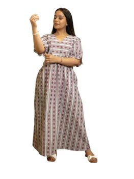 THE SAFFRON SAGA Women's Cotton Long Printed Nighty Dress | Soft & Comfortable Sleepwear with Stylish Design | Breathable & Relaxed Fit Nightwear