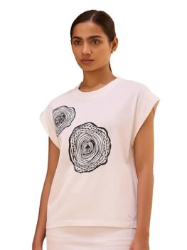 Alonge Women's Regular Fit Soft Woodprint Boxy Muscle Tee