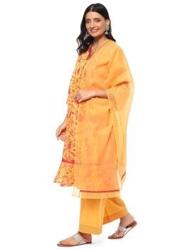 Women Cotton Blend Gathered Kurta Palazzo Suit Set