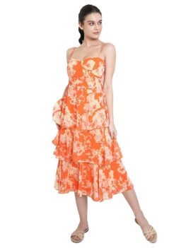 PURVAJA Women’s Layered Below Knee Length Dress (Floe-022-024)