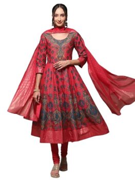 Women Cotton Anarkali Kurta Churidar Suit Set