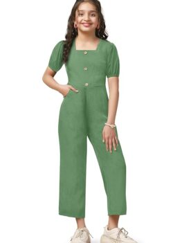 Jwalin Girl's Ankle Length Solid Jumpsuit |Jumpsuit for Girl's (JWGJMP00098 PST 28_Pista_7-8 Yrs)