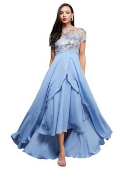 Miss Chase Women's Round Neck Short Sleeve Floral Layered Midi Dress