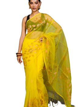 Bengal looms India Authentic Soft Silk Muslin Jamdani Saree