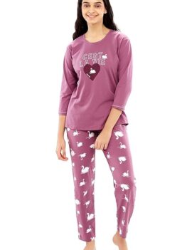 Women's Cotton Swan Printed Stylish Night suit set of Top & Pajama Set 5617