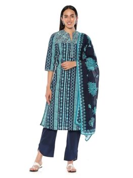 Women Cotton Printed Straight Suit Set
