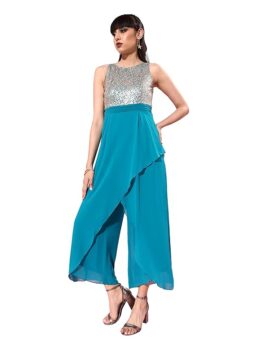 Miss Chase Women's Off-White Solid Relaxed Fit Round Neck Sleeveless Regular Length Jumpsuit