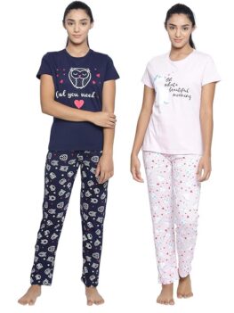 Real Basics Women's Cotton Animal Print Pajama Set Pack of 2