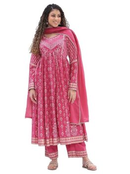 Women Cotton Printed Anarkali Suit Set