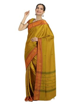 Avishya Chettinad South Indian Style Pure Cotton Saree Without Blouse | Ethnic Ready to Wear Saree | For Daily and Work Wear (Yellow)