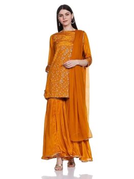 BIBA Women Art Silk Kurta Garara Suit Set