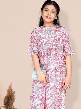 Jwalin Girl’s Black Ethnic Wear Polyester Blend Printed Crop Top with Pant Set