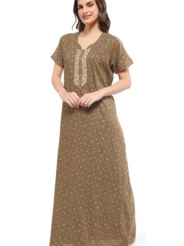 ZEYO Women's Polyester Floral Printed Mid Thigh Length Nighty Night gown 5682
