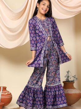 Fashion Dream Cotton Blend Girls Slub Printed Salwar Suit Set