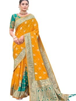 MANOHARI Most Trendy Jacquard Work Woven Saree with Unstitch Blouse Piece